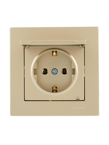 Розетка с заземл. VESNA с крышкой ПБТ зол. LEZARD 742-3688-123B