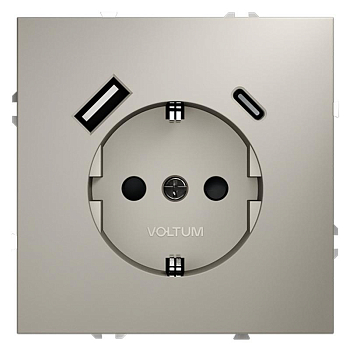 Розетка 1-м СП S70 16А с USB A+С с заземл. защ. шторки механизм кашемир Voltum VLS040503