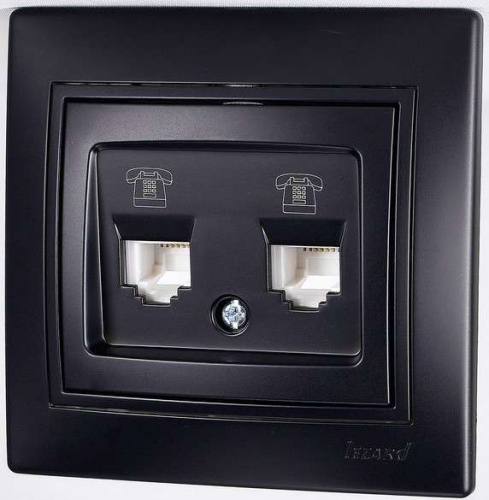 Розетка телефонная 2-м Mira RJ11 евро стандарт черн. бархат со вставкой LEZARD 701-4242-138