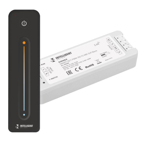 Диммер SMART-SET-PWM-102-72-MIX-SUF Black (12-24В 2х5А ПДУ LINE 2.4G) IP20 пластик INTELLIGENT ARLIGHT 036186