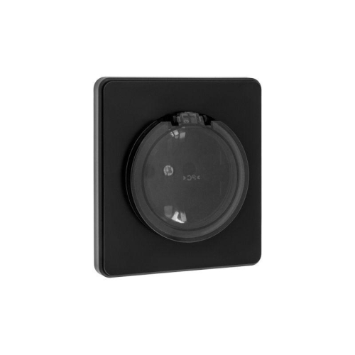 Розетка 1-м СП ROUND MIELE 16А с заземл. защ. шторки и крышкой оникс Kranz KR-78-0702-3