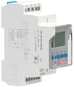 Реле фаз ORF-SN 3ф. 2 конт. 70-400В AC с контр. нейтр. ONI ORF-SN-070-400VAC