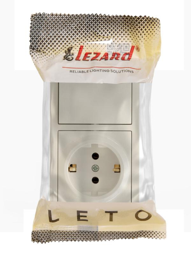 Блок ОП LETO (1-кл. выключатель + 1-м розетка с заземл.) горизонт. крем LEZARD 752-0300-170BAP