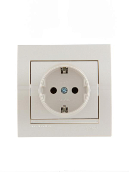 Розетка 1-м СП Deriy 16А IP20 с заземл. керамика жемчуж./бел. метал. LEZARD 702-3030-122