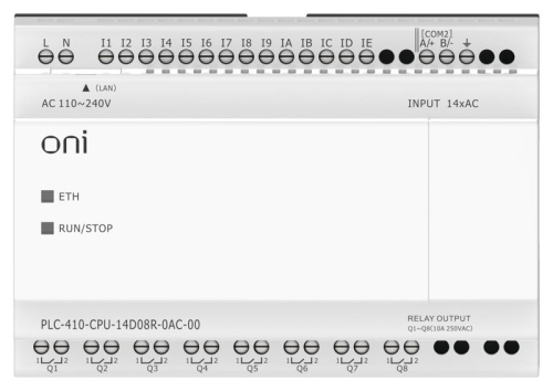 Модуль ЦПУ ПЛК 410 14 DI 8 RO 220В AC с Ethernet портом без экрана ONI PLC-410-CPU-14D08R-0AC-00