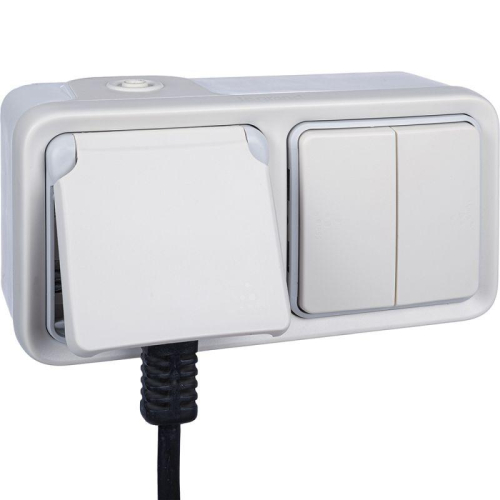 Розетка 1-м СП Plexo 16А IP55 250В 2P+E с заземл. с крышкой немецк. стандарт винт. клеммы бел. Leg 069869