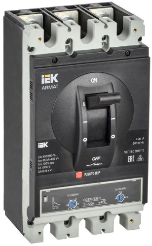 Выключатель автоматический в литом корпусе 3п I 85кА 630А расцепитель термомагнитный регулируемый ARMAT IEK AR-MCCB-3I-085-0630A-ATUC