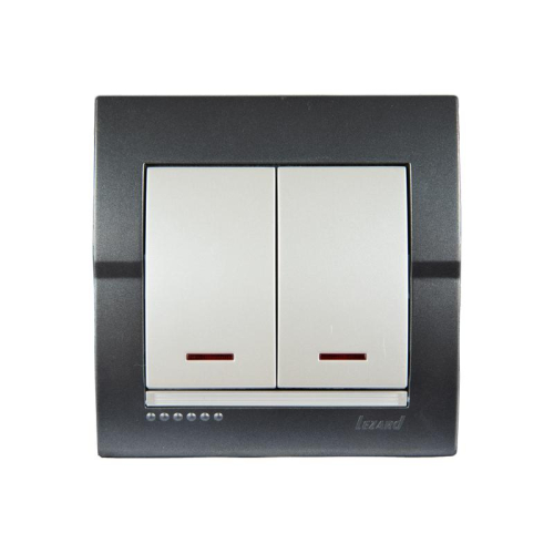 Выключатель 2-кл. СП Deriy 10А с подсветкой темн. сер./жемчуж. LEZARD 702-2930-112