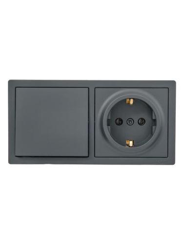 Блок ОП LETO (1-кл. выключатель + 1-м розетка с заземл.) горизонт. графит LEZARD 752-3400-170BAP