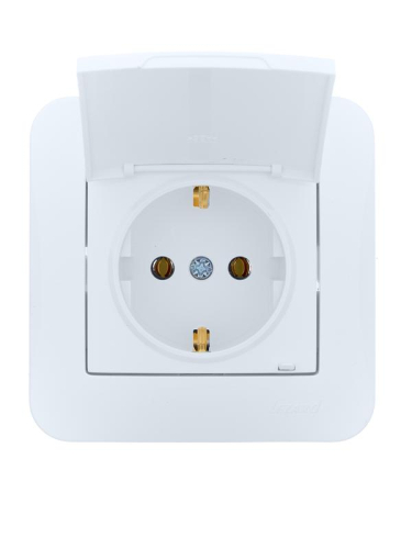 Розетка 1-м СП ASTI 16А IP20 с заземл. с крышкой термопласт в сборе бел. LEZARD 7081-0202-123В
