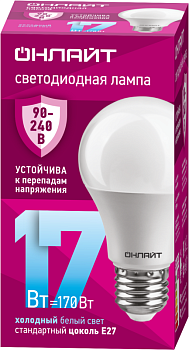 Лампа светодиодная 90 404 OLL-A60-17-230-6.5K-E27 17Вт грушевидная 6500К E27 90-240В PRO ОНЛАЙТ 90404