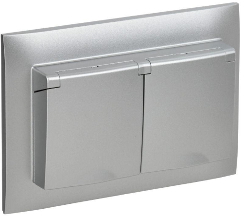 Розетка 2-м SKANDY 16А IP44 с крышкой в сборе SK-R12S серебр. IEK SK-R26-16-44-K23-F