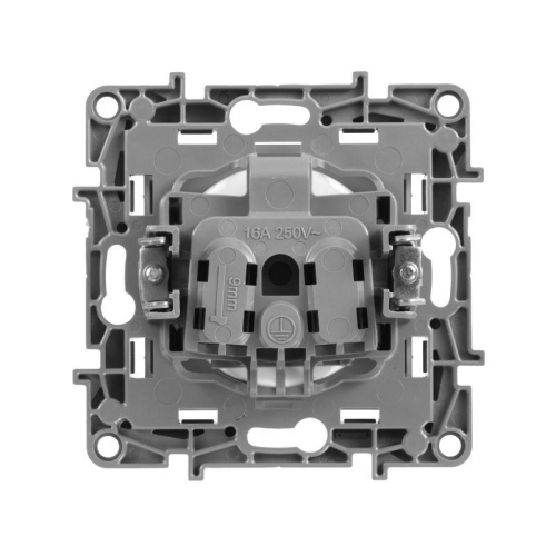 Розетка 1-м СП Etika 16А IP31 250В 2P без заземл. защ. шторки немецк. стандарт винт. клеммы механизм алюм. Leg 672434