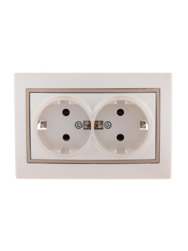 Розетка 2-м СП Mira 16А IP20 с заземл. керамика свет. корич./жемчуж./бел. метал. LEZARD 701-3031-127