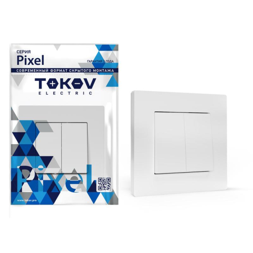 Выключатель 2-кл. СП Pixel 10А IP20 в сборе бел. TOKOV ELECTRIC TKE-PX-V2F-C01