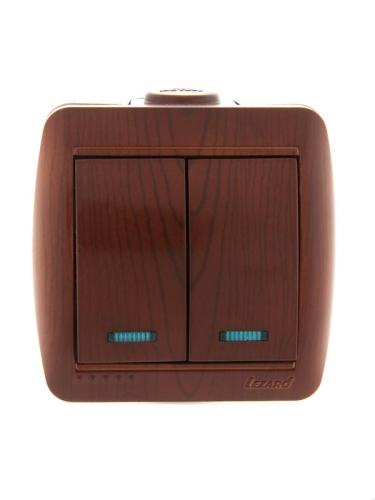 Выключатель 2-кл. ОП Nata 10А IP20 с подсветкой вишня LEZARD 710-0600-112