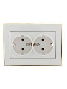 Розетка 2-м СП Rain с заземл. керамика с зол. боковой вставкой бел. LEZARD 703-0226-127