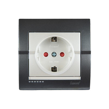 Розетка 1-м СП Deriy с заземл. защ. шторки термопласт темн. сер./жемчуж. LEZARD 702-2930-124B