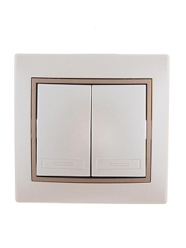 Переключатель проходной 2-кл. Mira жемчуж./бел. метал./свет./корич. метал. LEZARD 701-3031-106