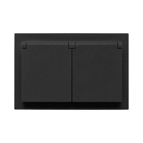 Розетка 2-м СП Эпика 16А IP44 с заземл. защ. шторки с рамкой с крышками механизм черн. EKF UP1-SOB-211-44