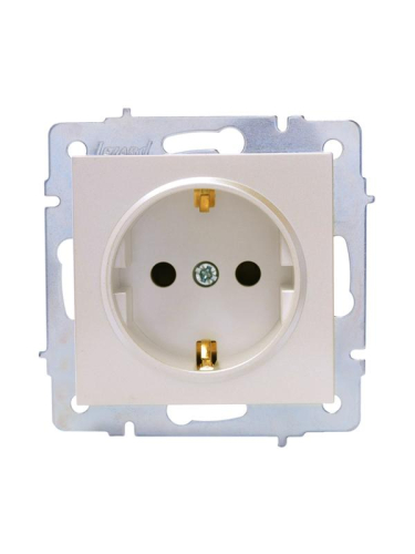 Розетка 1-м СП Vesna с заземл. защ. шторки ПБТ механизм жемчуж./бел. перламутр LEZARD 742-3088-124B