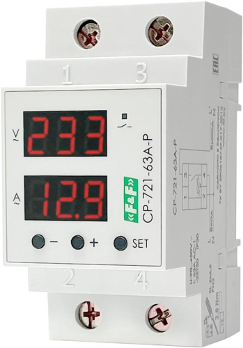 Реле напряжения с контролем тока и мощности CP-721-63A-P 1ф 1НО 63А 90..450В TrueRMS. F&F EA04.009.027