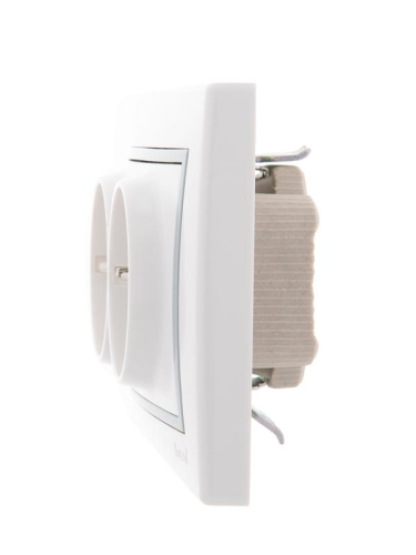 Розетка 2-м СП Mira 16А IP20 с заземл. с сер. вставкой керамика бел. LEZARD 701-0215-127