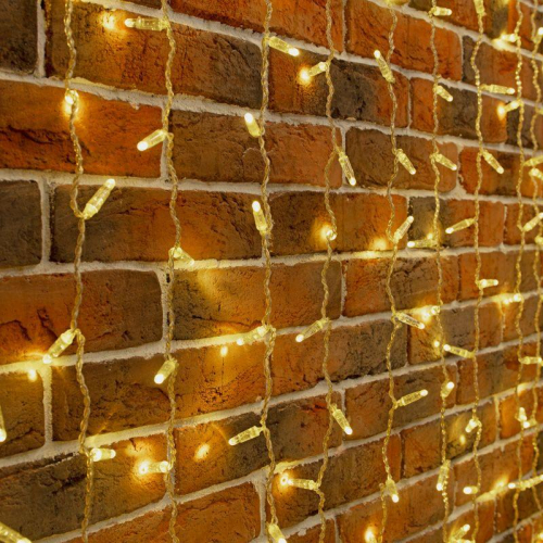 Гирлянда светодиодная "Занавес" 2х9м 1200LED тепл. бел. 230В IP65 эффект мерцания провод ПВХ прозр. соединяется нужен шнур 303-500-1 Neon-Night 235-696