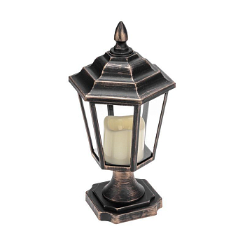 Фонарь декоративный на подставке со свечкой бронзовый корпус размер 14.5х17х31см тепл. бел. Neon-Night 513-058