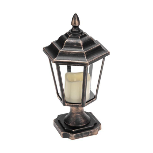 Фонарь декоративный на подставке со свечкой бронзовый корпус размер 14.5х17х31см тепл. бел. Neon-Night 513-058