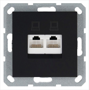Розетка компьютерная 2-м RJ45 IP20 кат. 5E механизм черн. матов. soft touch Jasmart G6106PB
