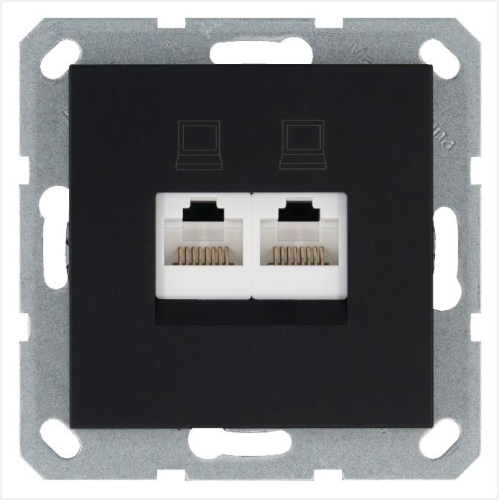 Розетка компьютерная 2-м RJ45 IP20 кат. 5E механизм черн. матов. soft touch Jasmart G6106PB
