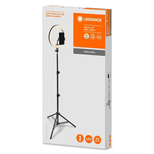 Светильник портативный MOBILE CAMERA LIGHT RING 2100 USB 6Вт 20Лм черн. LEDVANCE 4058075668515
