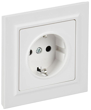 Розетка BRITE РСР14-1-0-БрАБ 16А в сборе с заземл. защ. шторки арктич. бел. IEK BR-R14-16-K91-F