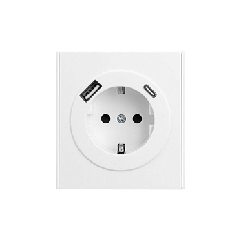 Розетка 1-м СП STRONG MIELE 16А с заземл. защ. шторки с USB A+C быстрой зарядки 5В/3А жемчуж. Kranz KR-78-0704-4