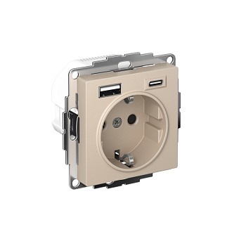 Розетка AtlasDesign 16А с 2-мя заряд. устройствами USB тип A+C 5В/2.4А/3.0А 2х5В/1.5А механизм песочн. SE ATN001232