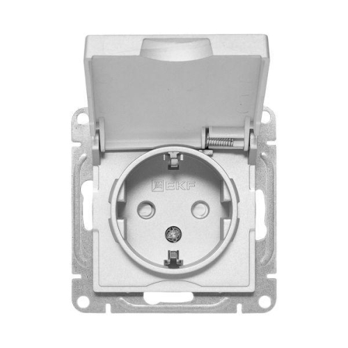 Розетка СП Эпика 16А IP44 с заземл. защ. шторки с крышкой механизм алюм. EKF UP1-SOA-111-44