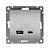 Розетка 2-м USB СП Афина тип А+С 5В 1х2.4А 2х4А механизм серебро Universal А0059-S
