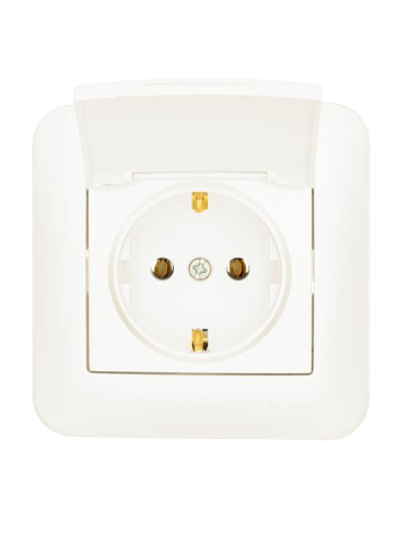 Розетка 1-м СП ASTI 16А IP20 с заземл. с крышкой термопласт в сборе жемчуж./бел. перламутр. LEZARD 7081-3030-123В
