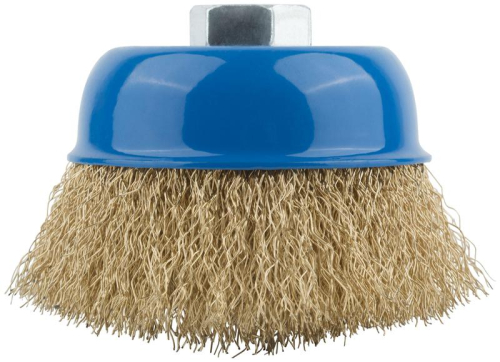 Корщетка тип "чашка" гайка М14 стальная латунированная волнистая проволока 75мм MOS 38942М