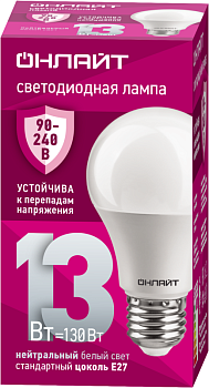 Лампа светодиодная 90 401 OLL-A60-13-230-4K-E27 13Вт грушевидная 4000К E27 90-240В PRO ОНЛАЙТ 90401