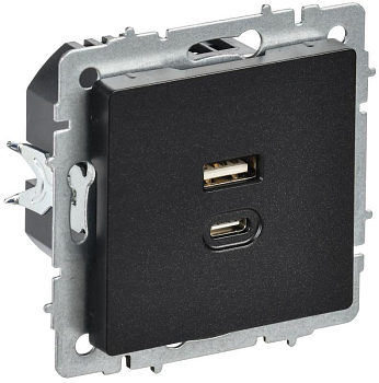 Розетка СП BRITE USB A+C 45Вт высокоск. заряд. РЮ11-2-БрЧ черн. IEK BR-U22-045-K02