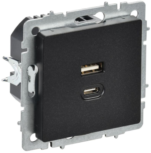 Розетка СП BRITE USB A+C 45Вт высокоск. заряд. РЮ11-2-БрЧ черн. IEK BR-U22-045-K02