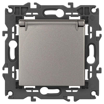 Розетка ЭРА Elegance 14-2103-16 2P+E Schuko со шторками с крышкой 16А-250В титан Эра Б0065811