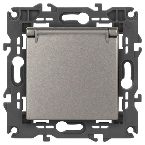 Розетка ЭРА Elegance 14-2103-16 2P+E Schuko со шторками с крышкой 16А-250В титан Эра Б0065811