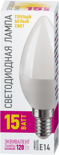 Лампа светодиодная 90 440 OLL-C37-15-230-2.7K-E14-PROMO 15Вт свеча 2700К E14 220-240В ОНЛАЙТ 90440