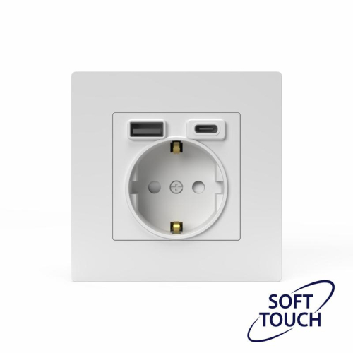 Розетка 1-м СП Pixel с заземл. с 2-мя заряд. устр. USB тип A+C IP20 механизм айс TOKOV ELECTRIC TKE-PX-R1U2AC-C34