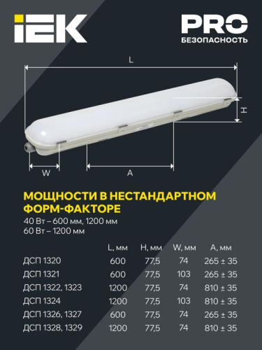 Светильник ДСП 1329 40Вт 6500К IP65 1200мм пласт. сер. IEK LT-DSP0-1329-040-65-K01