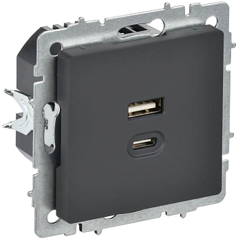 Розетка СП BRITE USB A+C 45Вт высокоск. заряд. РЮ11-2-БрГ графит IEK BR-U22-045-K53