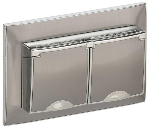 Розетка 2-м SKANDY 16А IP44 с крышкой в сборе SK-R12N никель IEK SK-R26-16-44-K50-F